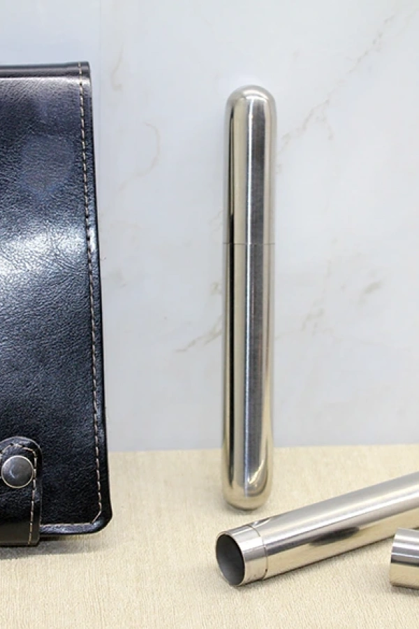 Deri Kılıflı İkili Paslanmaz Çelik Puro Tüpü