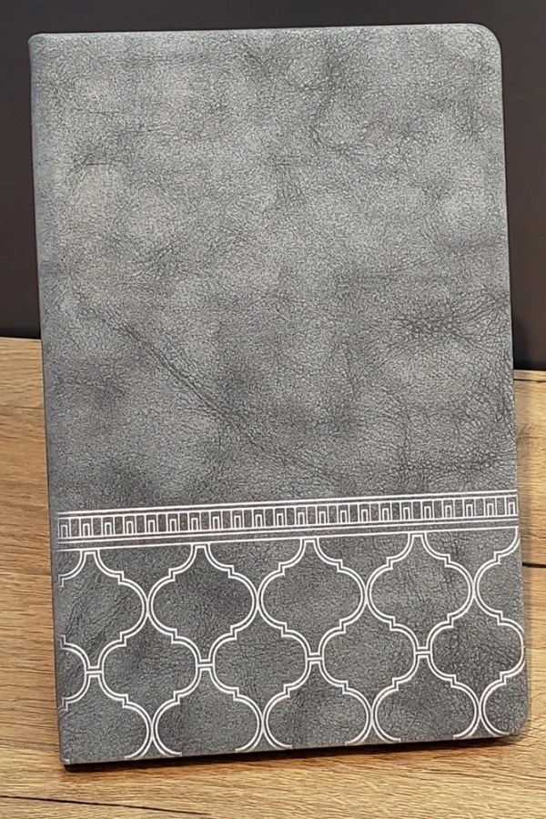 Desenli Gri Renk Deri Defter