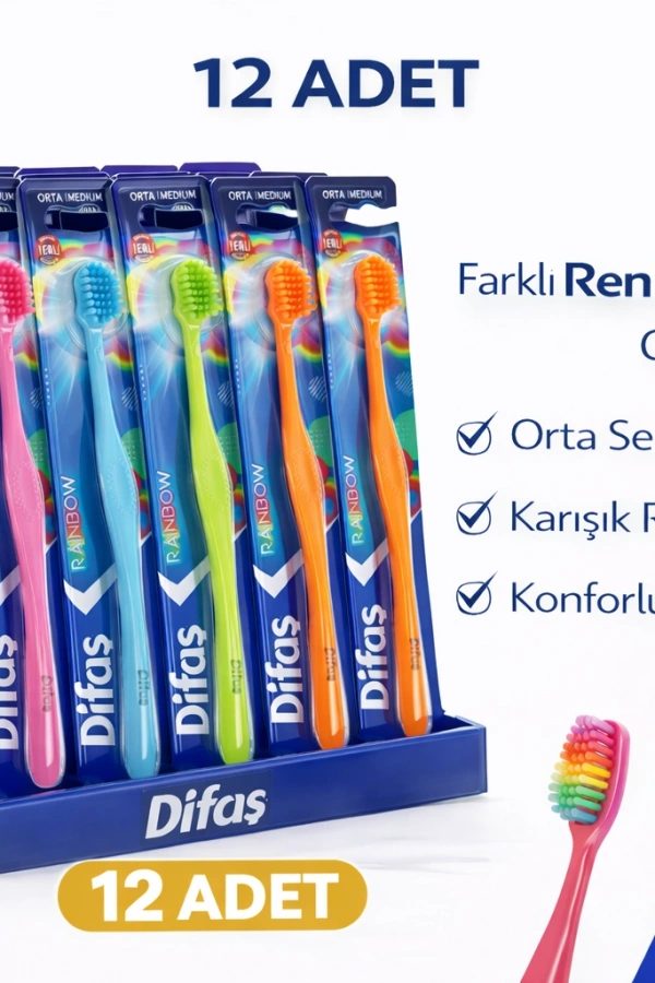 Difas Rainbow Orta Sert Diş Fırçası Medium 12ADET