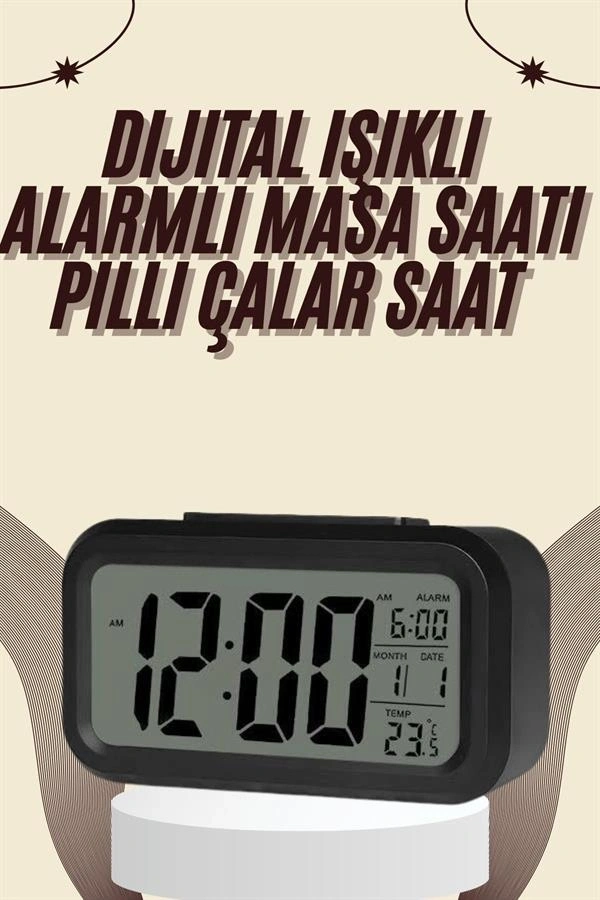 Dijital Masa Saati Termometreli Takvim Çalar Saat Led Ekran Pilli