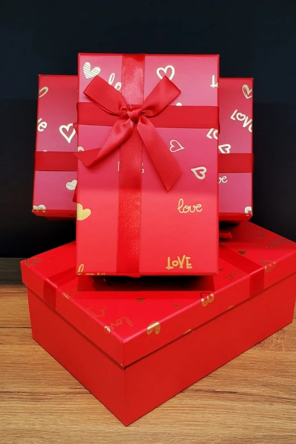 Dikdörtgen 3lü Kırmızı Hediye Kutusu
