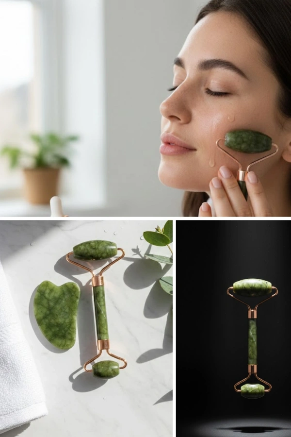 Doğal Yeşim Roller ve Gua Sha Yüz Şekillendirme Seti