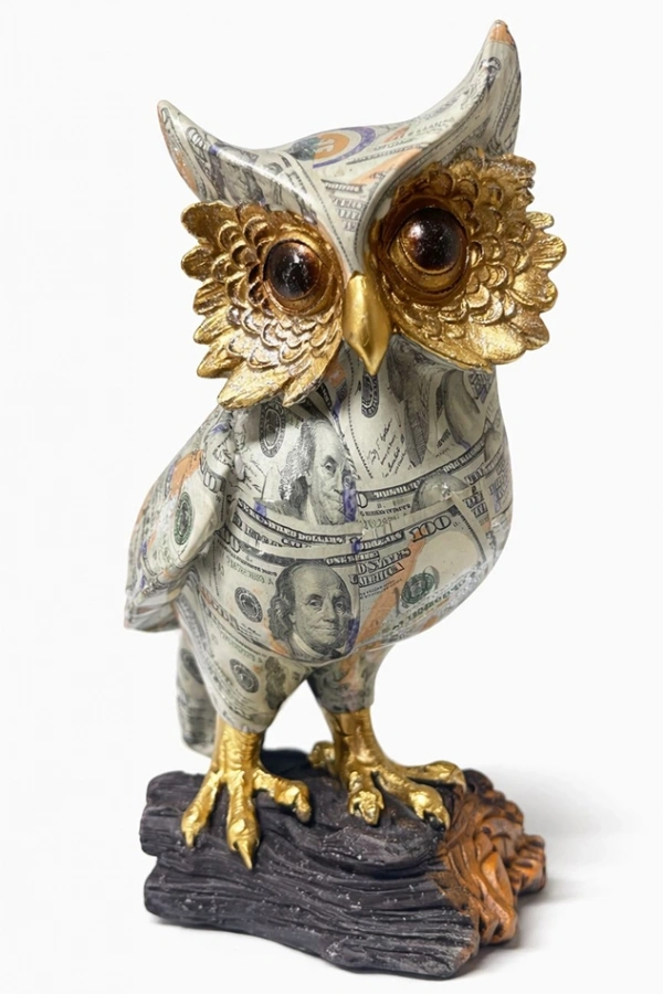 Dolar Baskılı Özel Tasarım Polyester Baykuş - 22x13 cm