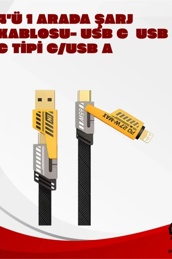 Dönüştürülebilir 4 Başlıklı Hızlı Şarj Kablosu – 1.2m, 65W, Dayanıklı ve Esnek Tasarım