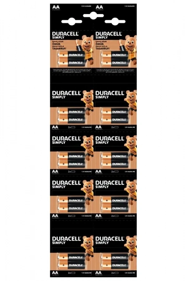Duracell 20li Kartela 1.5 V Alkalin AA Kalem Pil