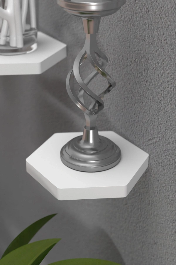 Duvar Rafı Dekoratif 3 Adet Çiçeklik Altıgen Beyaz