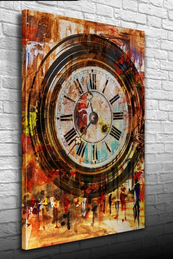 Duvar Saati , Pastel Renklerde Kanvas Tablo 50 x 70