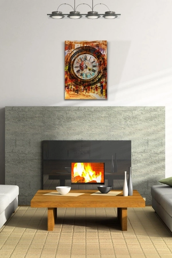 Duvar Saati , Pastel Renklerde Kanvas Tablo 50 x 70