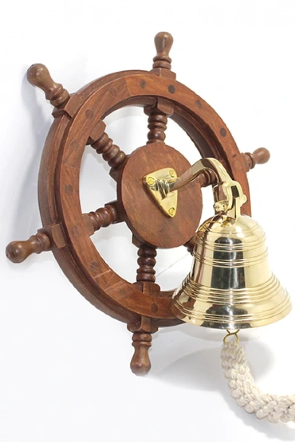 Duvara Asmalı Ahşap Dümenli Pirinç Çan