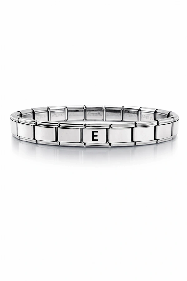 E Harfli Çelik Bileklik – Kişiye Özel Paslanmaz Çelik Kadın Bileklik – Esnek İtalyan Model