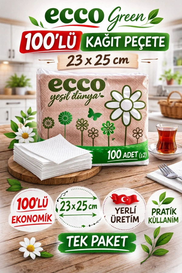 Ecco Green Kağıt Peçete 100’lü 23x25 cm Ekonomik 1 Paket
