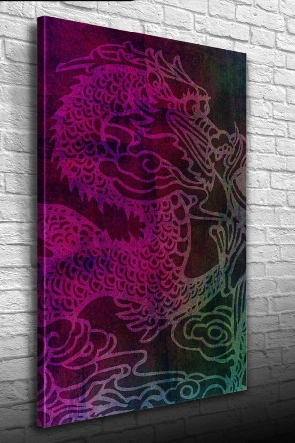 Ejderha Çizimi Mor Tonlarda Kanvas Tablo 50 x 70