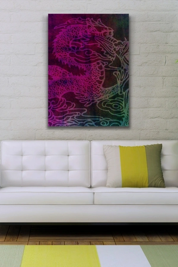 Ejderha Çizimi Mor Tonlarda Kanvas Tablo 50 x 70