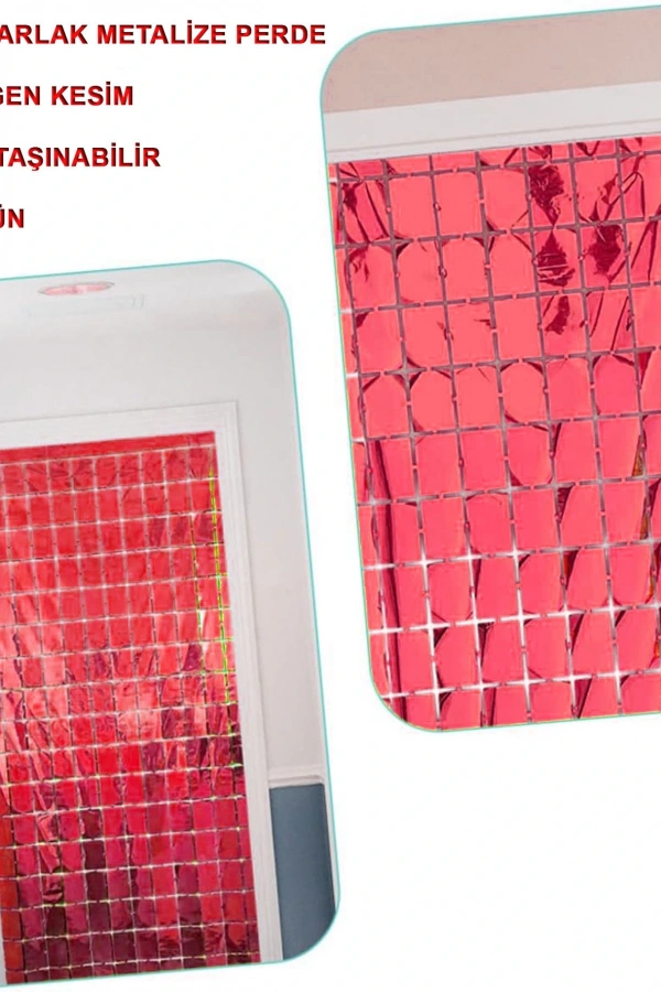 Kırmızı Disko Dikdörtgen Kesim Kapı Perdesi