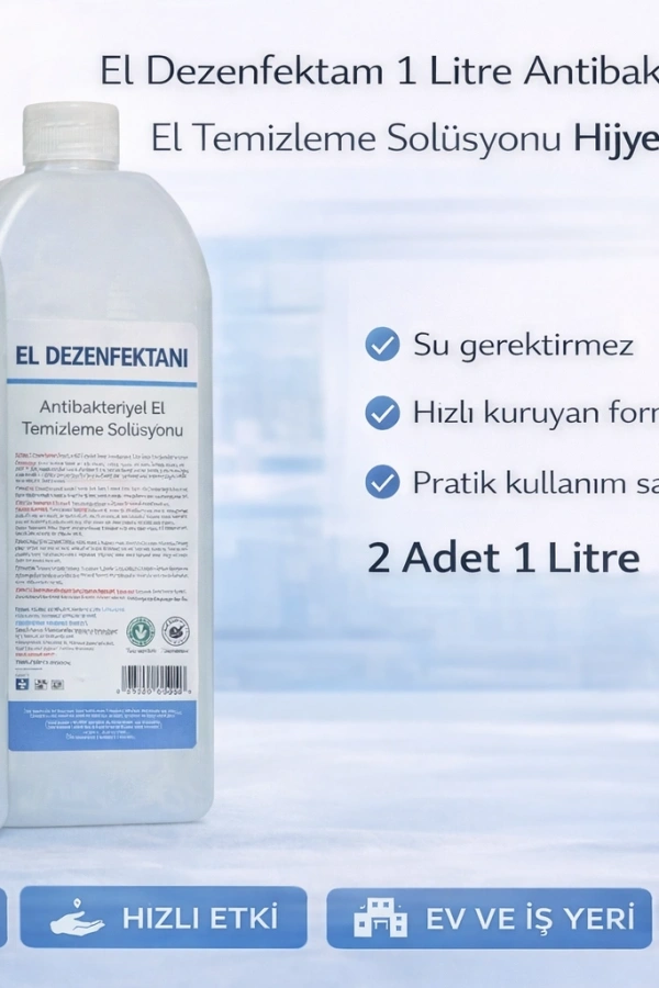 El Dezenfektanı 1 Litre Antibakteriyel El Temizleme Solüsyonu 2 Adet