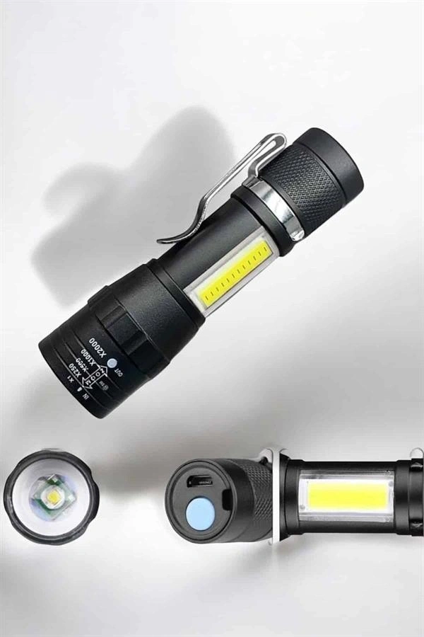 El Feneri Led USB Şarjlı Zoom Mini Led Işık Acil Durum Feneri