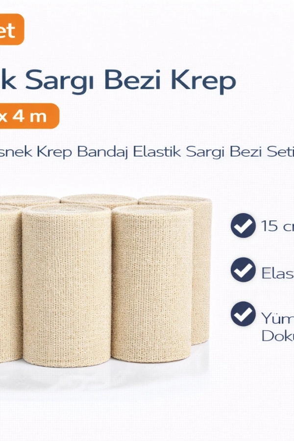 Elastik Sargı Bezi Krep 15 cm x 4 m 5 Adet Esnek Krep Bandaj Elastik Sargı Bezi Seti