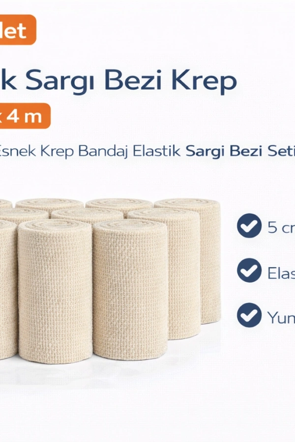 Elastik Sargı Bezi Krep 5 cm x 4 m 10 Adet Esnek Krep Bandaj Elastik Sargı Bezi Seti