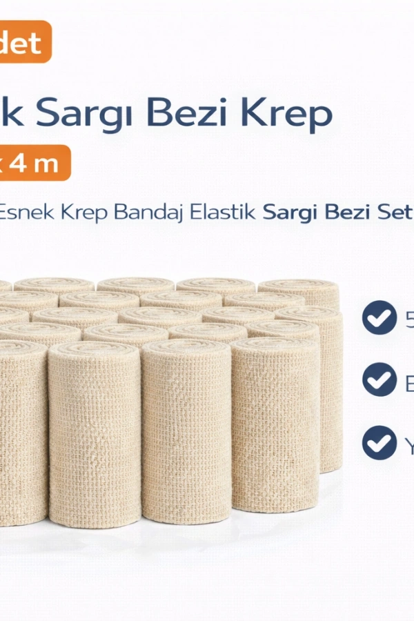 Elastik Sargı Bezi Krep 5 cm x 4 m 50 Adet Esnek Krep Bandaj Elastik Sargı Bezi Seti