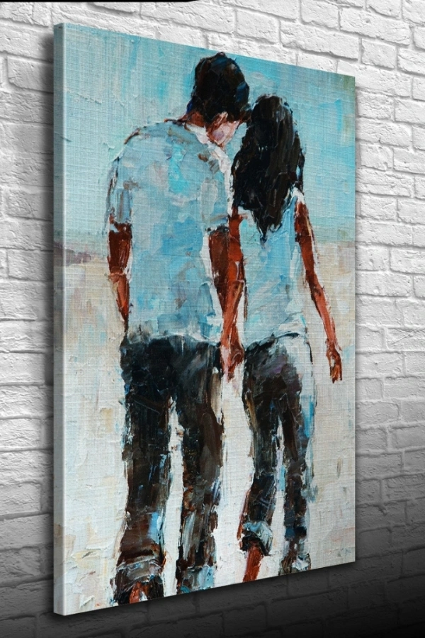 Elele Yürüyen Sevgililer Yağlıboya Kanvas Tablo 50 x 70