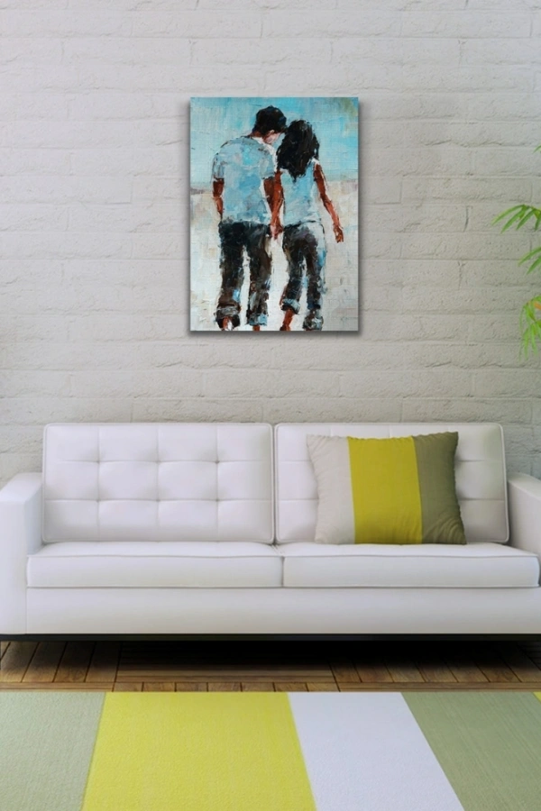 Elele Yürüyen Sevgililer Yağlıboya Kanvas Tablo 50 x 70