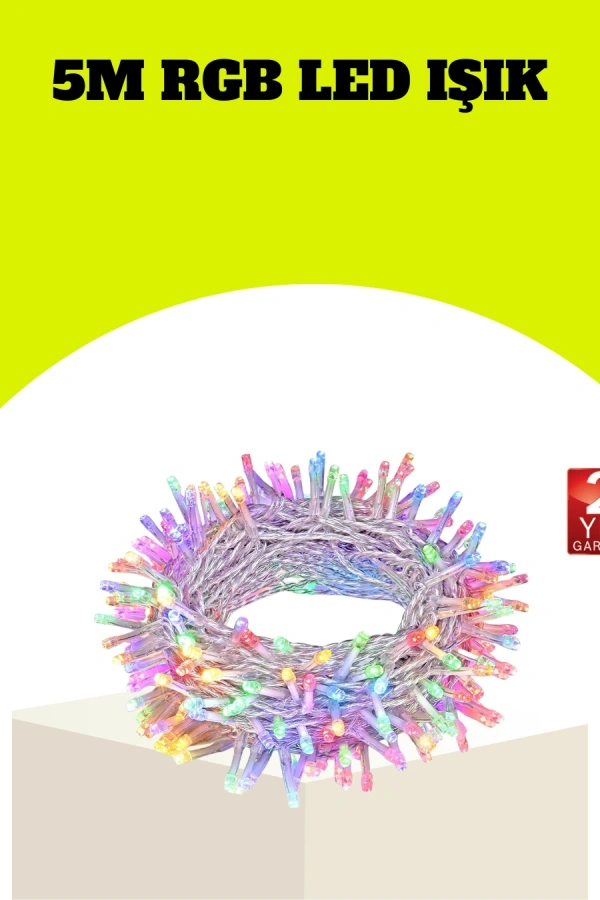 Enerji Tasarruflu Şeffaf Kablo 5 m 50 LED Dekor Işık