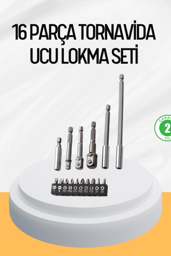 Ergonomik 16 Parça Bits Tornavida Uç ve Adaptör Seti