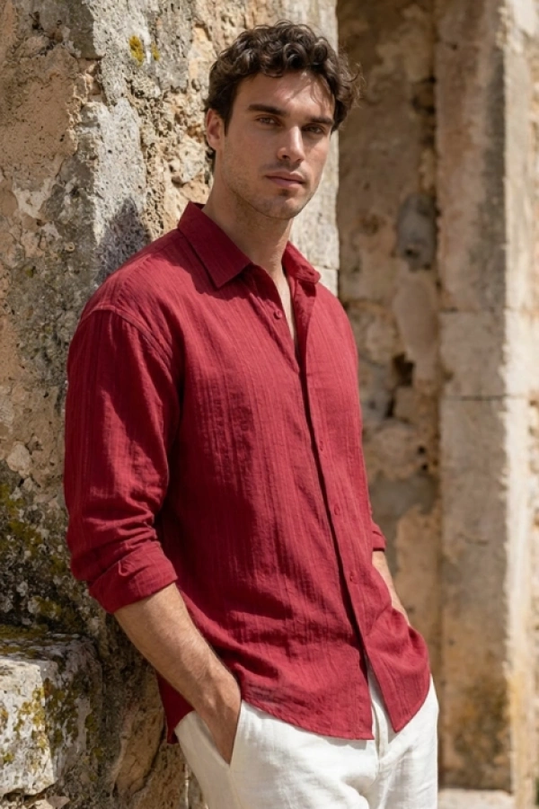 Erkek Armürlü Yarım Oversize Müslin Gömlek