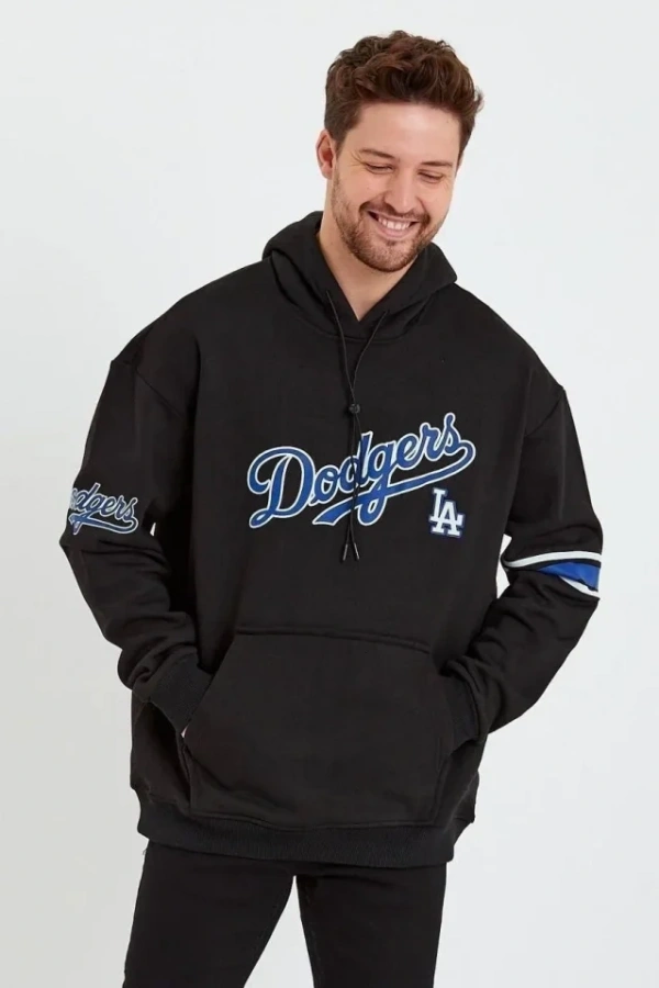 Erkek Baskılı Kapşonlu Üç Iplik Oversize Sweatshirt - Siyah