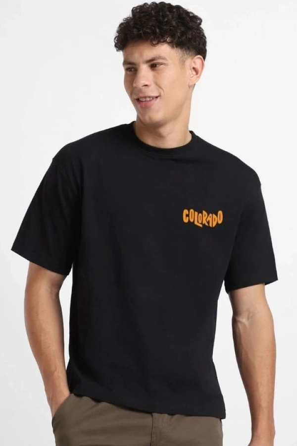 Erkek Baskılı Oversize T-shirt - Siyah