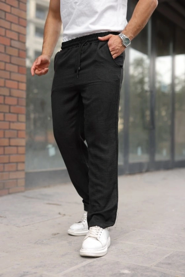 Erkek Beli Lastikli Pera Keten Pantolon