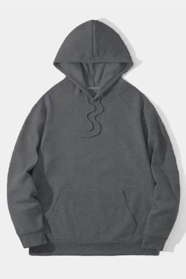 Erkek Düz Kapüşonlu Sweat - Füme