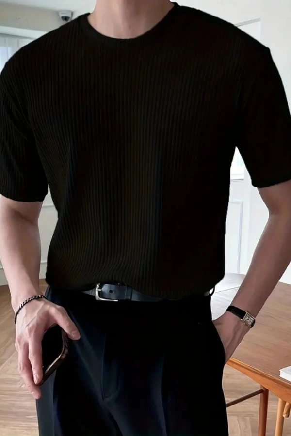 Erkek Kısa Kollu Bisiklet Yaka Triko Tişört