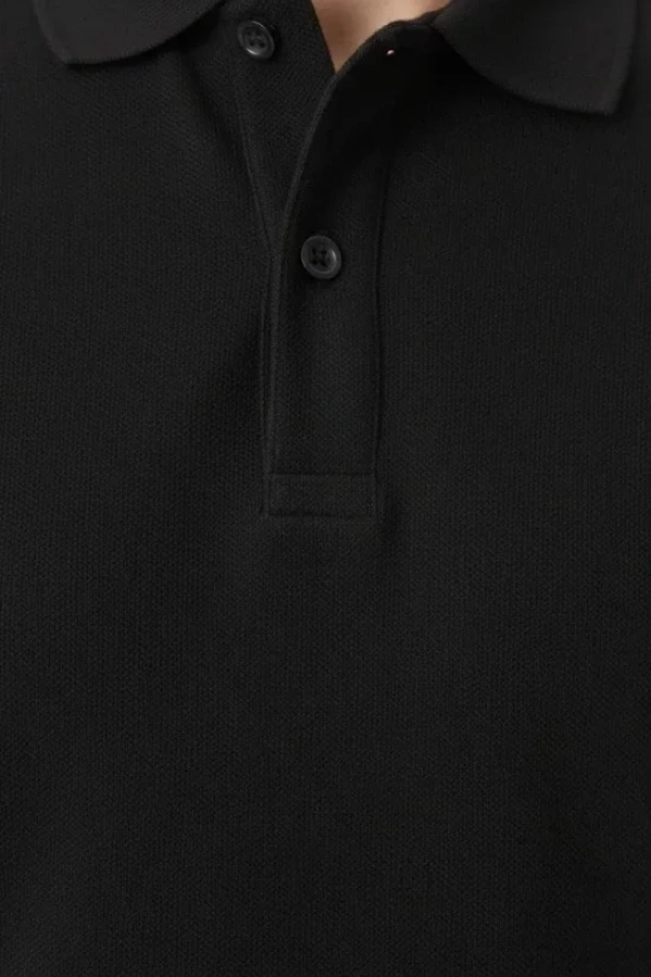 Erkek Pike Kumaş Düğmeli Yaka Regular Fit Günlük Kısa Kol Tişört T-shirt - Siyah