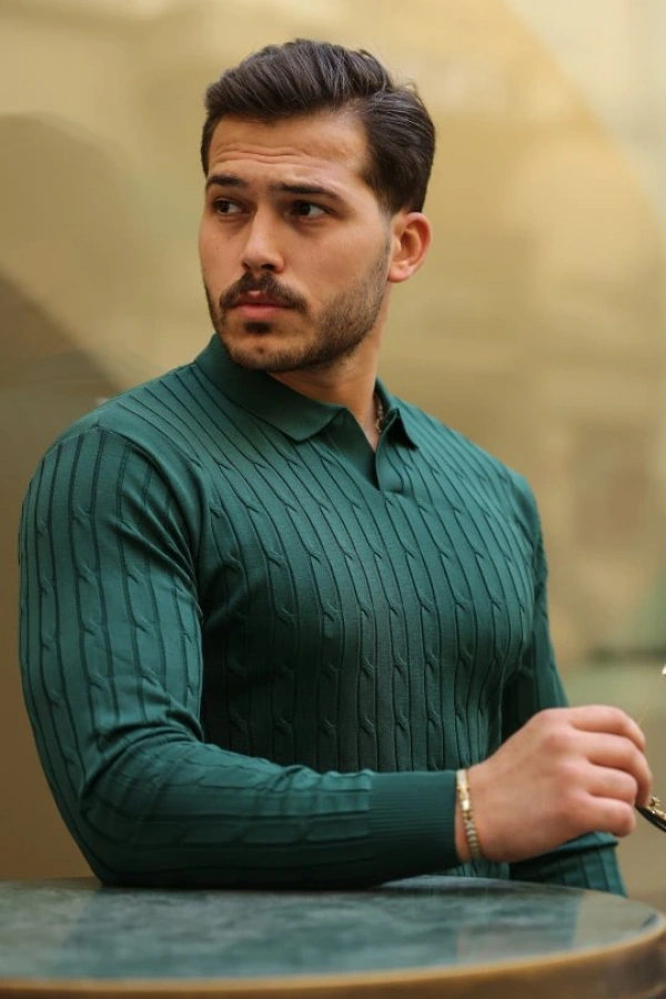 Erkek Saç örgü Desen Uzun Kollu Triko