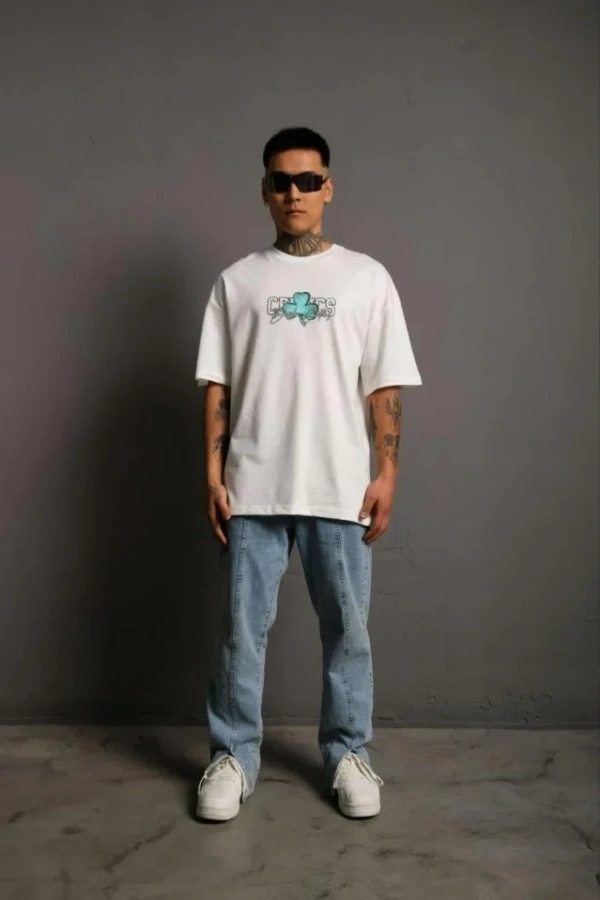 Erkek Sırt Baskılı T-shirt - Beyaz