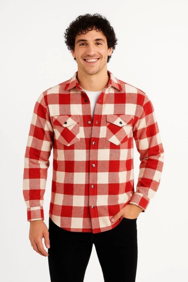 Erkek Uzun Kollu Oduncu Gömlek - Kırmızı