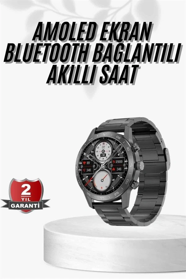 Erkeklere Özel Akıllı Saat Çelik Kordon Bluetooth Bağlantılı İOS ve Android Uyumlu