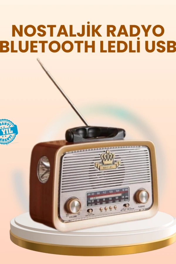 Eskitme Tasarımlı Ahşap Bluetooth Radyo LED Aydınlatmalı