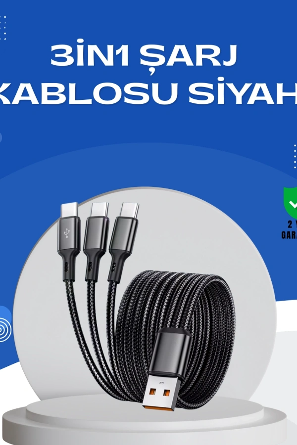 Evrensel 3 Başlıklı Şarj Kablosu – iPhone Huawei Samsung İçin