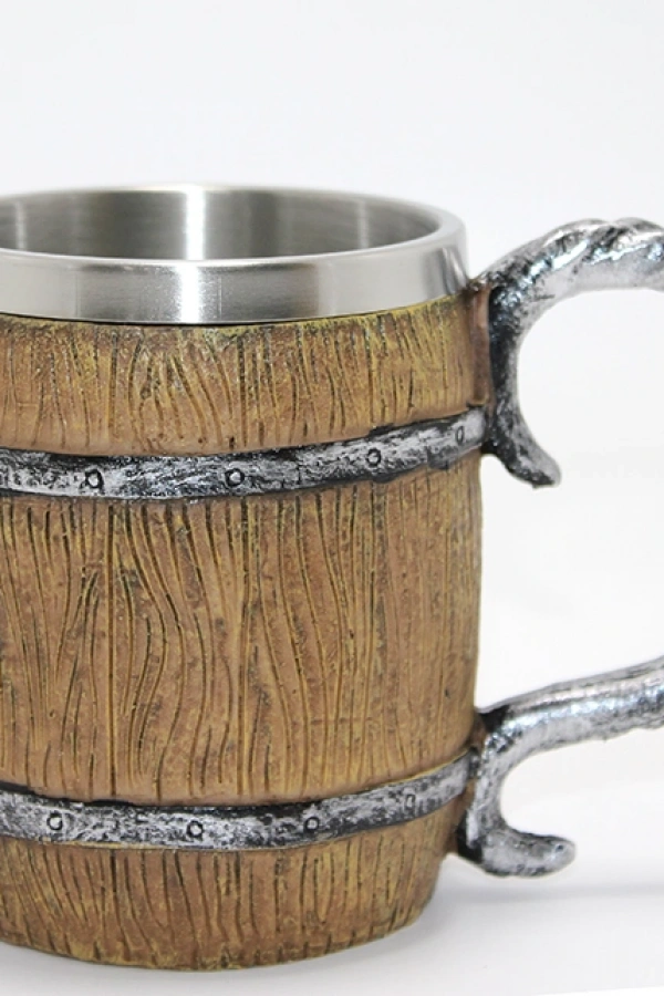 Fıçı Tasarımlı 3D Kabartmalı Paslanmaz Çelik Kupa Bardak