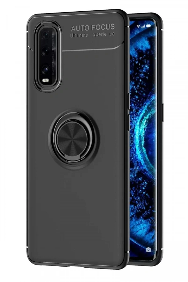 Find X2 Kılıf Range Yüzüklü Silikon - Siyah