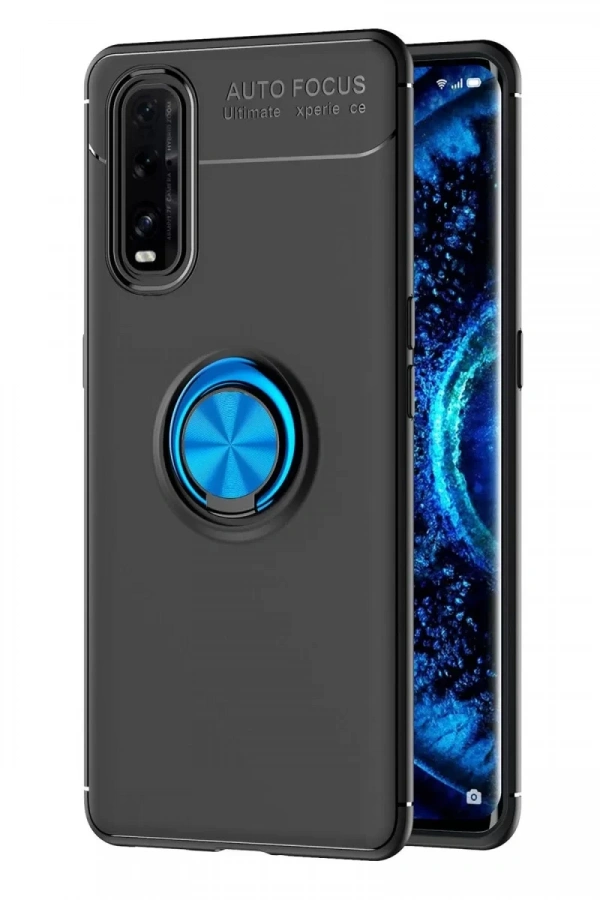 Find X2 Kılıf Range Yüzüklü Silikon - Siyah-Mavi