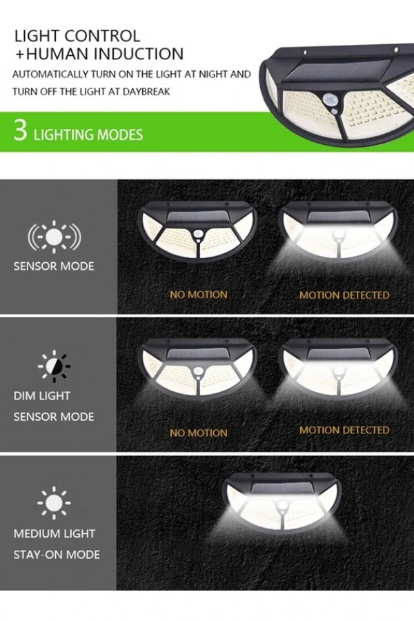 Fonksiyonel Sensörlü 102 Ledli Solar Bahçe Lambası