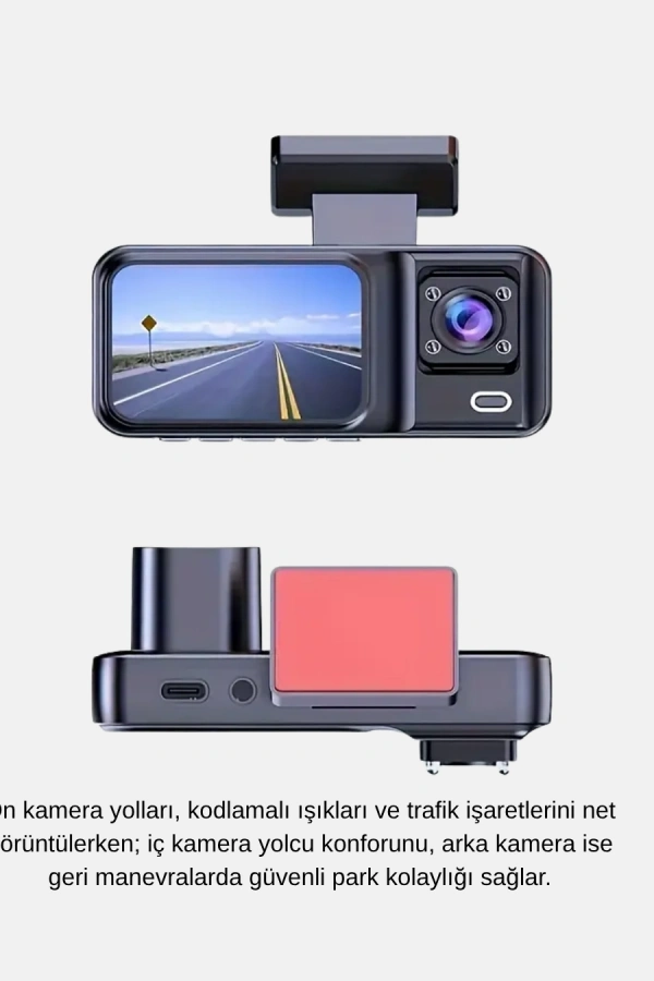Full HD Üç Kameralı Araç Kamerası G-Sensörlü ve Gece Görüşlü