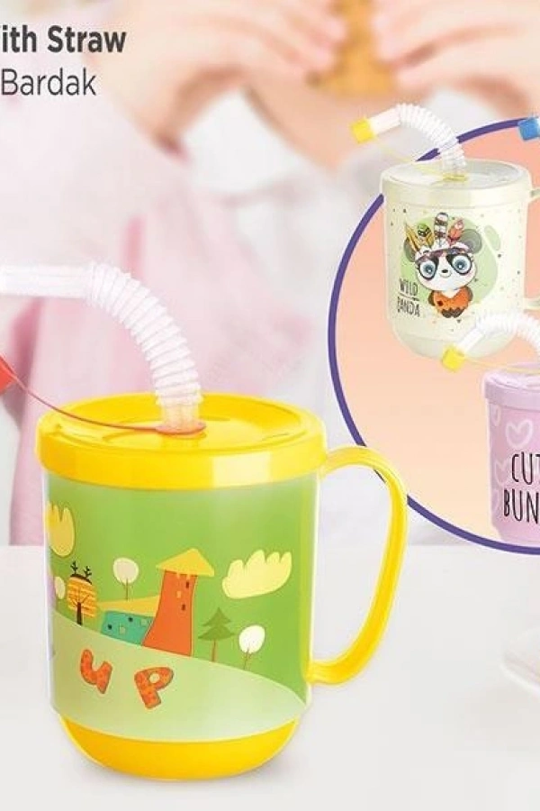 Funny Pipetli Çocuk Içecek Bardağı Desenli Bardak 350ml