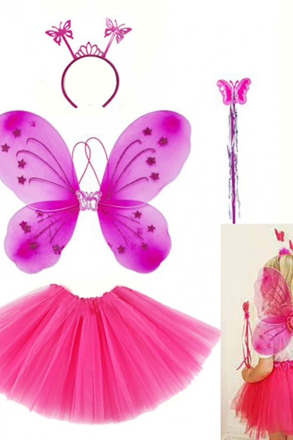 Fuşya Kelebek Kostüm Aksesuar Seti 4 Parça