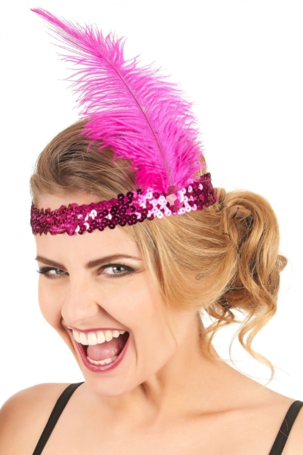 Fuşya Renk Çarliston Saç Bandı