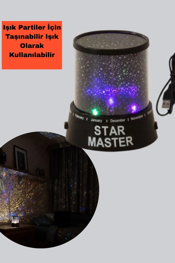 Galaxy Efektli LED Projektör Taşınabilir Yıldız Gece Lambası