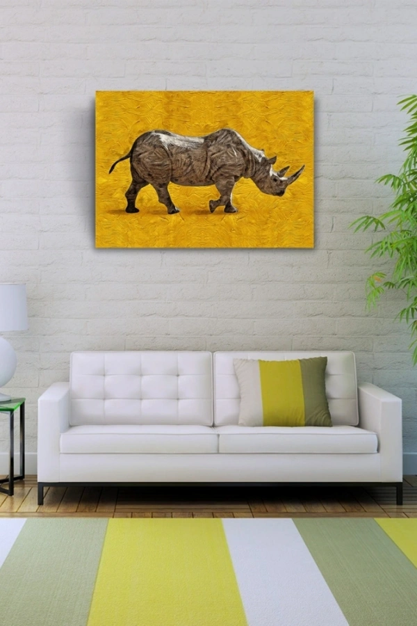 Gergedan , Arka Fon Turuncu Kanvas Tablo 50 x 70